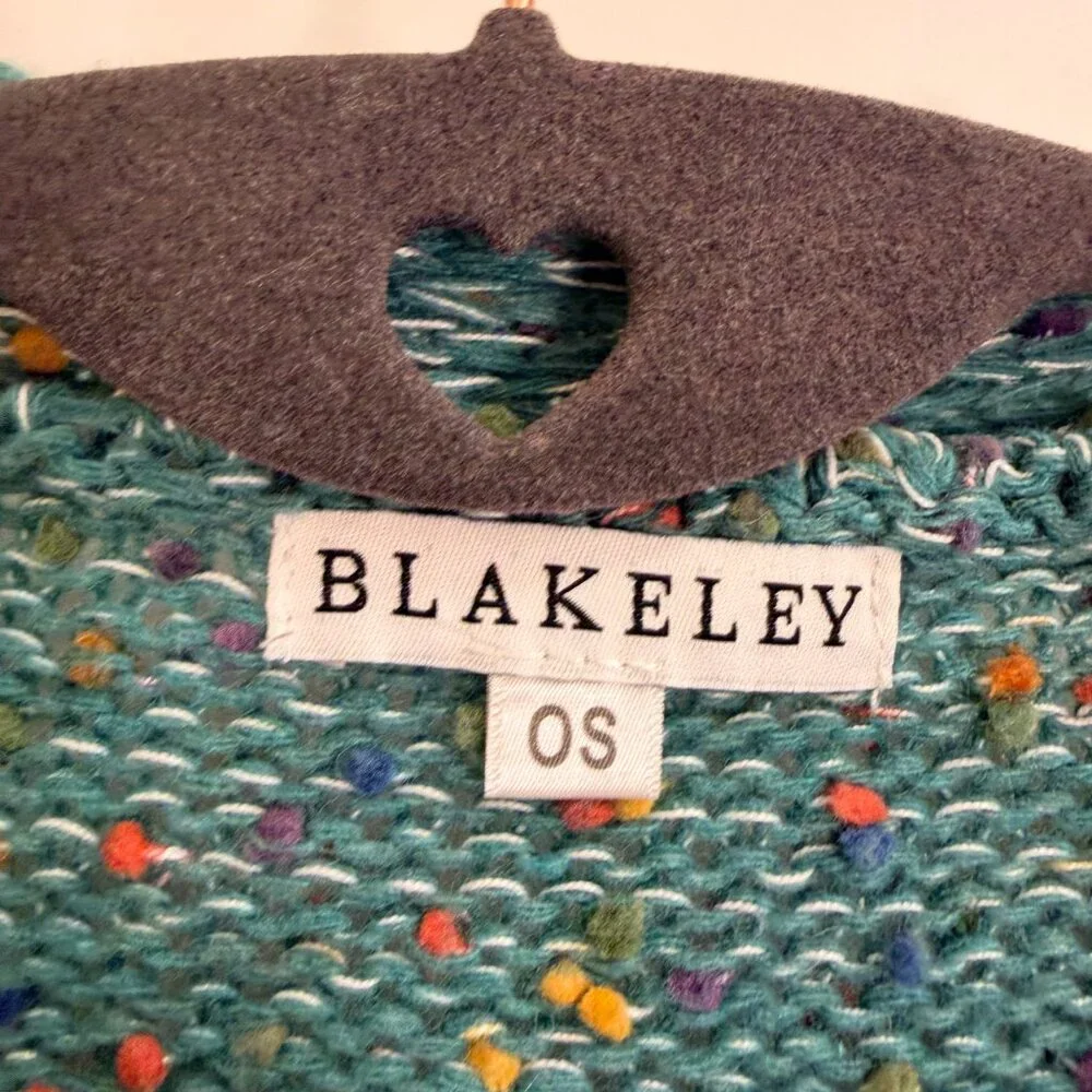 Blakeley Confetti Knit Cardigan OS Teal Multicolor Speckled Chunky Sweater - Picture 3 of 9